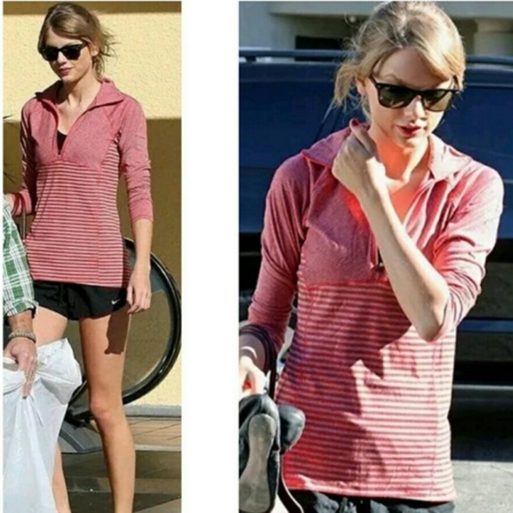 Vintage COLUMBIA Striped Half Zip Top in Red/Gray ASO Taylor Swift